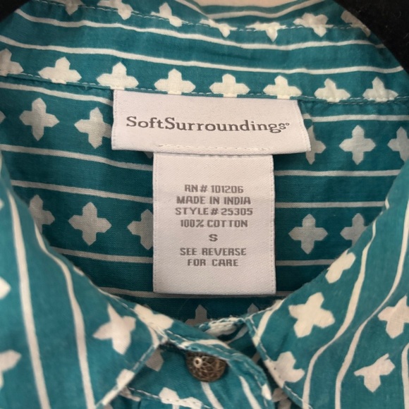 Soft Surroundings Size Small Teal Damask Paisley Diamond Patterned Top Blouse - Picture 3 of 14